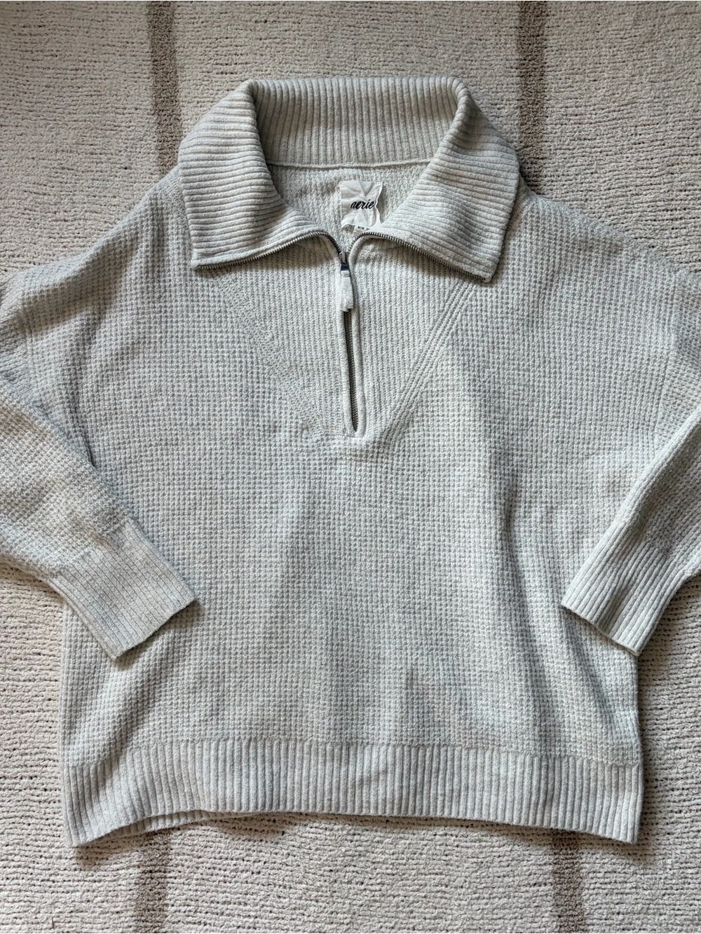 aerie waffle knit quarter zip sweater